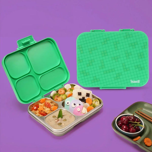 Basil 4 Compartment Stainless Steel Lunchbox with Plastic Lid - Retro Stack