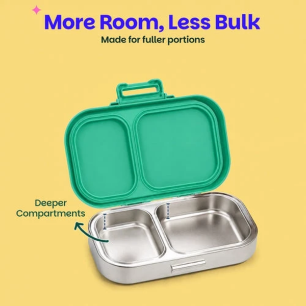 Basil 2 Compartment Stainless Steel Lunchbox with Plastic Lid - Retro Stack