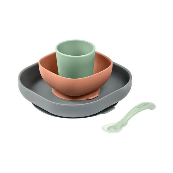 Beaba 4 Pieces Silicone Dinner Set - Mineral Grey