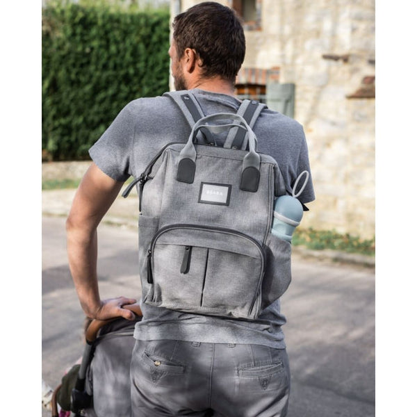 Beaba Wellington Diaper Bag, Large Capacity Baby Bag with Changing Mat, Durable, Water Resistant - Heather Grey
