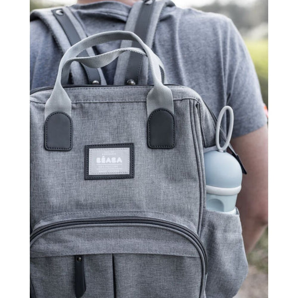 Beaba Wellington Diaper Bag, Large Capacity Baby Bag with Changing Mat, Durable, Water Resistant - Heather Grey