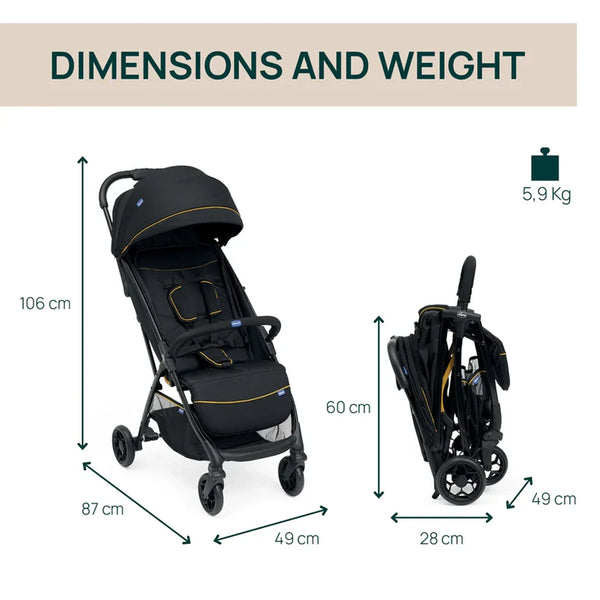 Chicco Glee Lightweight Baby Stroller with Multiple Recline Positions Pram for 0 to 4Y (Upto 22 Kg)- Uneven Black