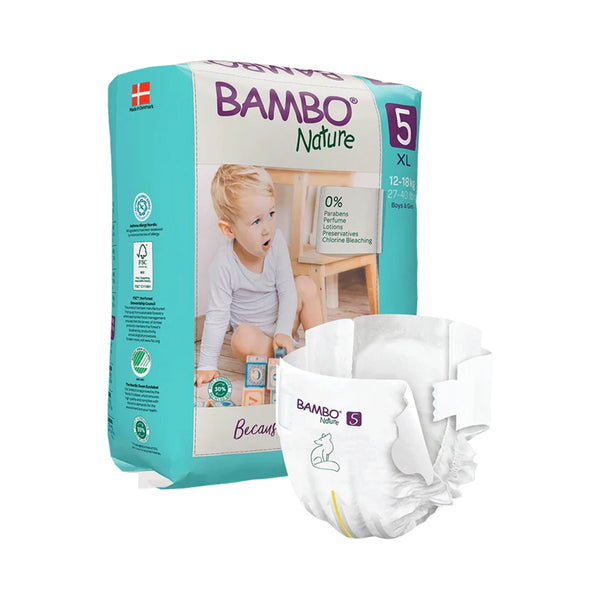 Bambo Nature Tape Diapers, Size 5, XL Size (11-17 Kgs) 22pcs - Dezine Kids