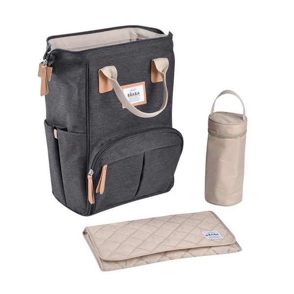 Beaba Wellington Diaper Bag, Large Capacity Baby Bag with Changing Mat, Durable, Water Resistant - Dark Grey