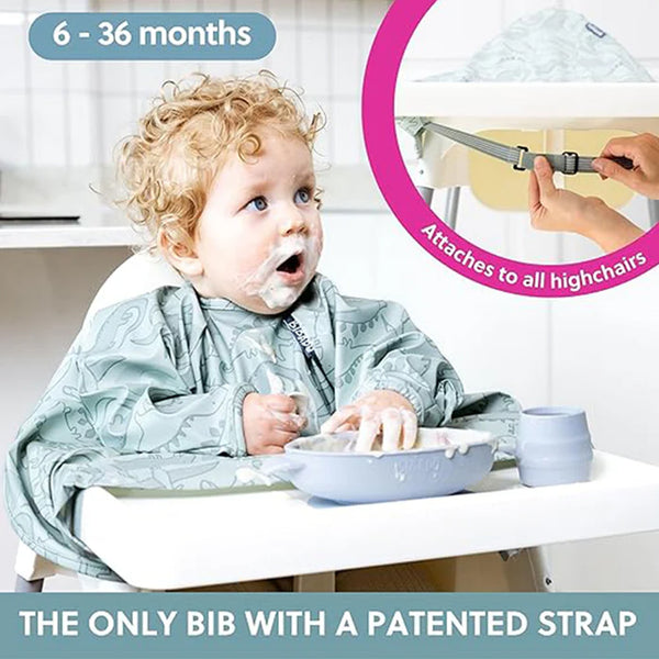 Bibado Long Sleeve Coverall Weaning Bib - Dino Roar Grey