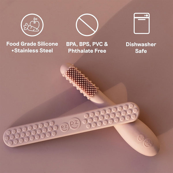 EzPz Baby Led Toothbrush 100% Silicone Infant Toothbrush with Dual Sided Bristles & Sensory Bumps - Blush
