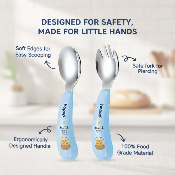 Hopop Stainless Steel Spoon & Fork Set with Travel Case - Portable & Durable - Dezine Kids
