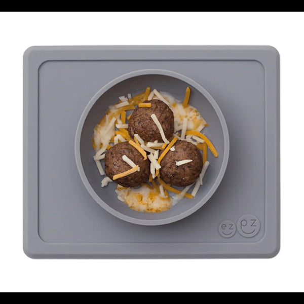 EzPz Mini Bowl 100% Food Grade Silicone Suction Bowl, Non Slip, BPA Free - Grey