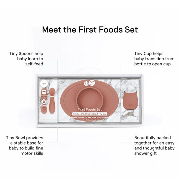 EzPz First Foods Set 100% Food Grade Silicone Baby & Toddler Suction Bowl with Built In Placemat - Sienna