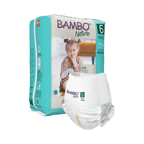 Bambo Nature Pant Style Diapers, Size 6 XXL Size (15+ Kgs) 18pcs - Dezine Kids