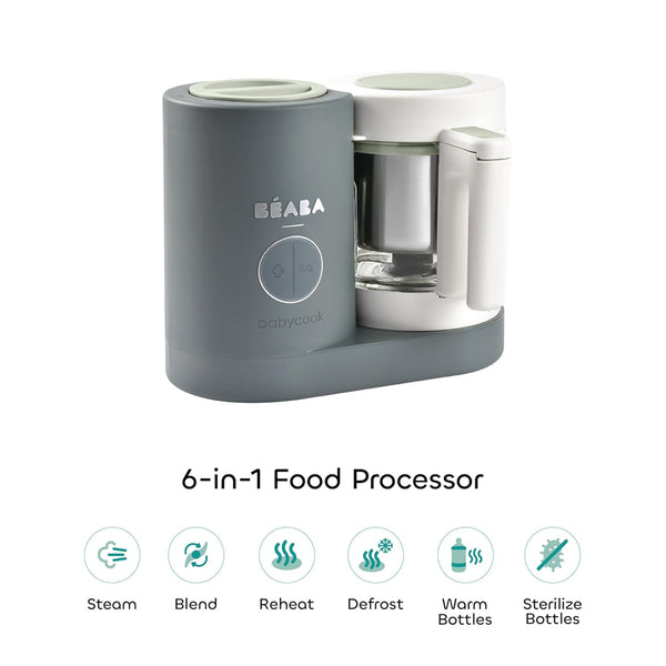 Beaba Babycook Neo 6 In 1 Baby Food Processor, Portable Baby Food Cooker, Puree Maker and Warmer - Mineral Grey - Dezine Kids