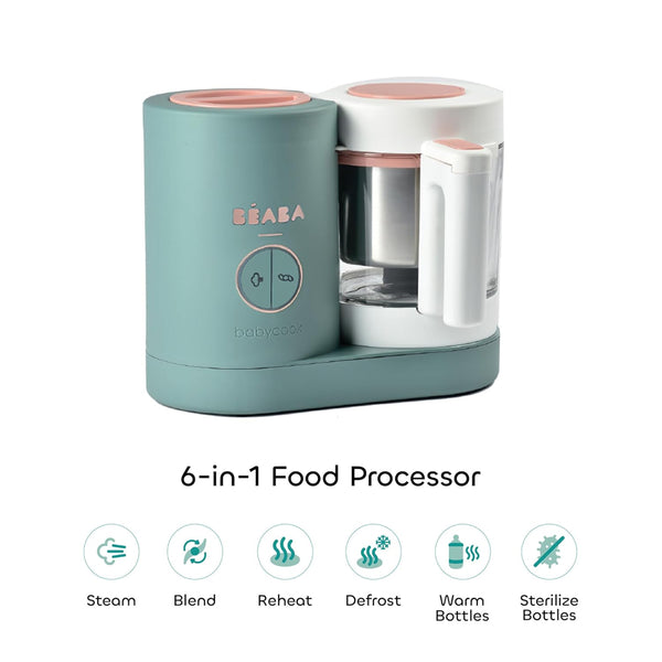 Beaba Babycook Neo 6 In 1 Baby Food Processor, Portable Baby Food Cooker, Puree Maker and Warmer - Eucalyptus