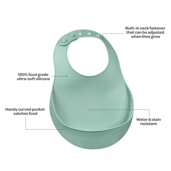 Beaba Silicone Waterproof Baby Feeding Bib with Food Catcher Pocket, BPA-Free, Easy to Clean - Sage Green