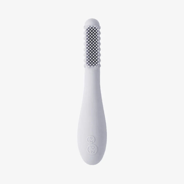 EzPz Baby Led Toothbrush 100% Silicone Infant Toothbrush with Dual Sided Bristles & Sensory Bumps - Pewter