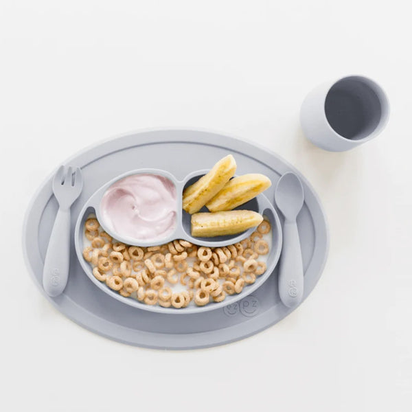 EzPz Mini Utensils for Toddlers (Spoon & Fork) - Pewter - Dezine Kids