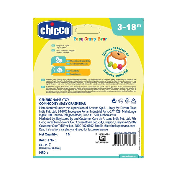 Chicco Easy Grasp Rattle Toy for Infants - Bear