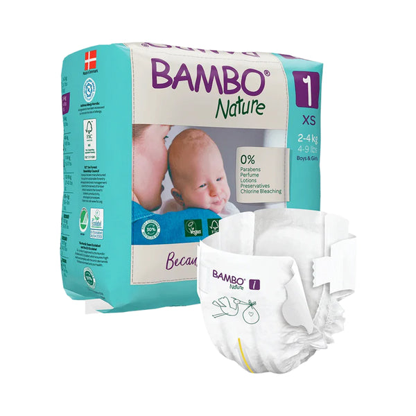 Bambo Nature Tape Diapers, Size 1, XS Size (2-4 Kgs) 22pcs - Dezine Kids