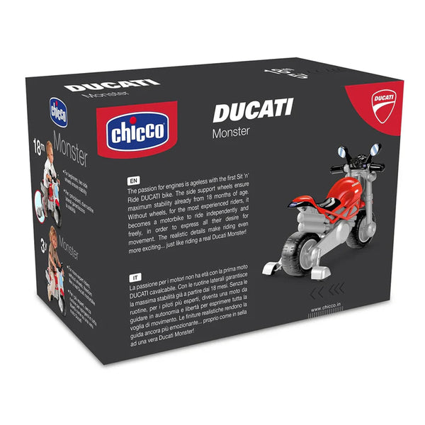 Chicco Toy Ducati Monster Ride On with Removable Side Wheels & Push Along Toy For 1.5 to 5 Years