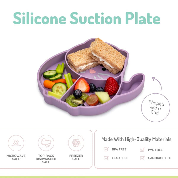 Melii 100% Food Grade Silicone Plate Suction Base With Divided Sections - Cat