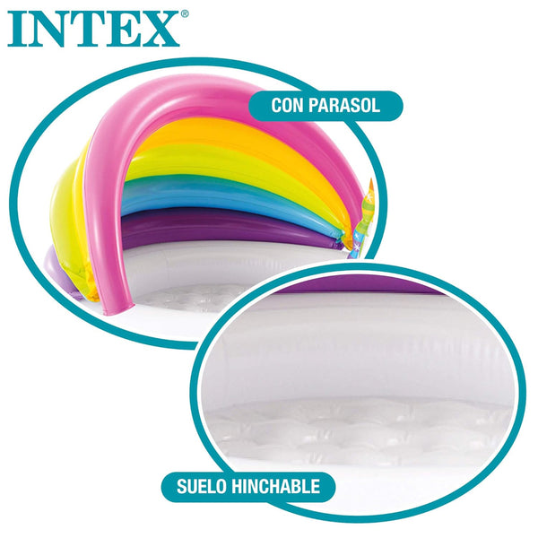 Intex Unicorn Design Baby Pool with Soft Floor Bottom and Built In Sunshade - Dezine Kids