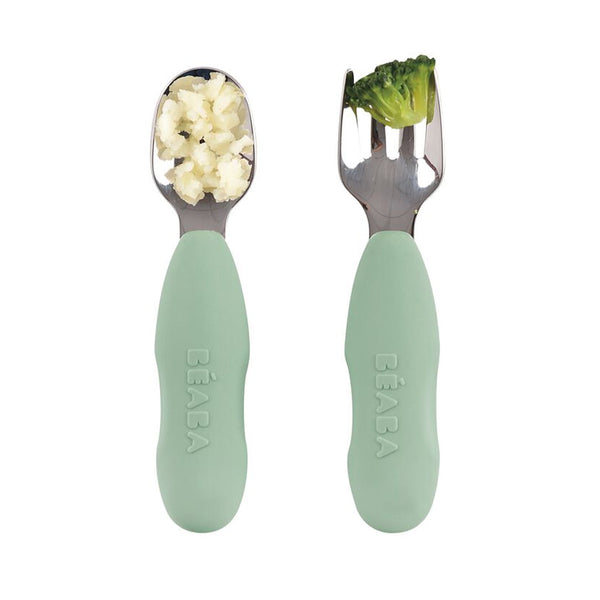 Beaba Set of 2 Stainless Steel Pre Cutlery - Sage Green