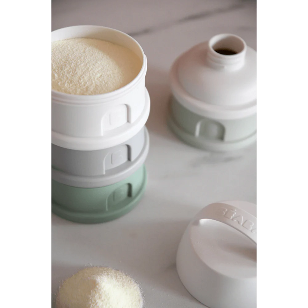 Beaba Stacked Formula Container, Airtight Multifunctional Storage Container, 4 Interchangeable Compartments, Microwave Safe - Cotton/Sage Green