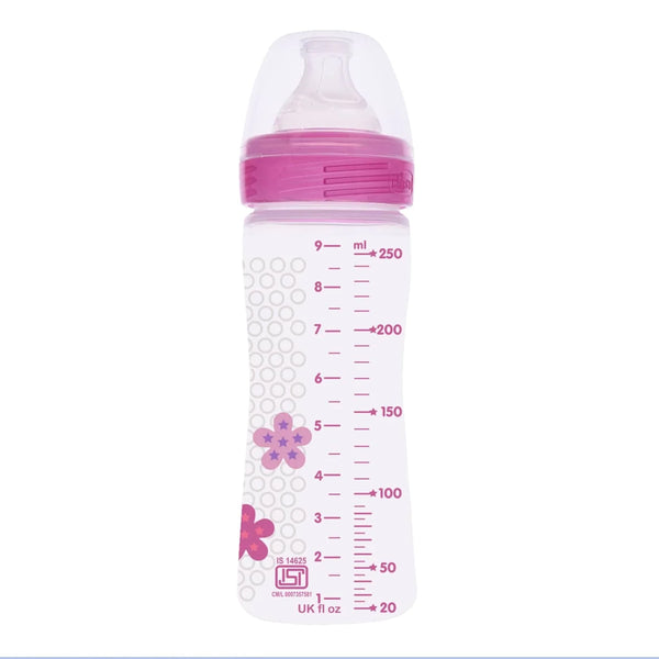 Chicco Well Being 2M+ Medium Flow Baby Bottle 250ml - Pink