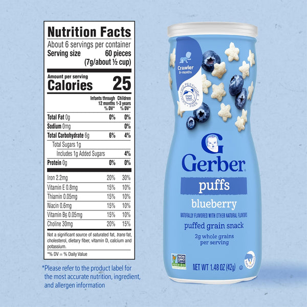 Gerber Puffs for Crawlers, 8+ months - Blueberry