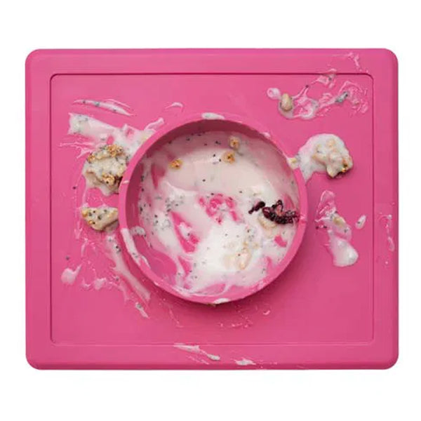EzPz Happy Bowl 100% Food Grade Silicone Suction Bowl with Built In Placemat - Pink