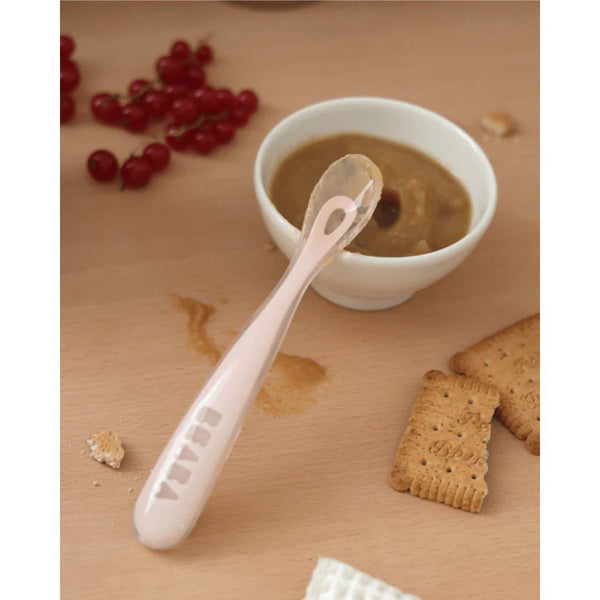 Beaba 1st Stage Silicone Spoon with Ultra Soft Tip, Gum Friendly, Ergonomic Handles - Cotton Candy - Dezine Kids