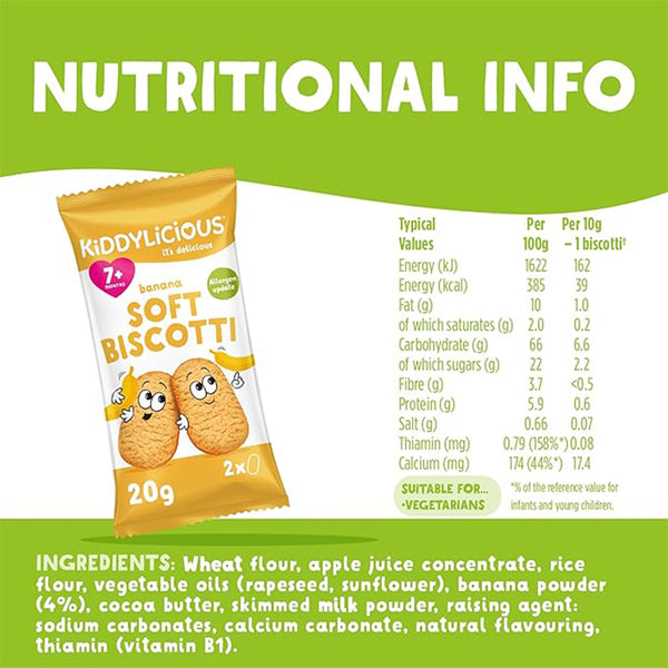 Kiddylicious Banana Soft Biscotti Snack for Babies 7M+, Encourages Self-Feeding, 6 Twin Packs - 120g - Dezine Kids