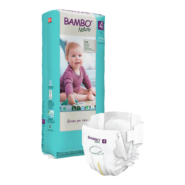 Bambo Nature Tape Diapers, Size 4, L Size (7-12 Kgs) 48pcs - Dezine Kids