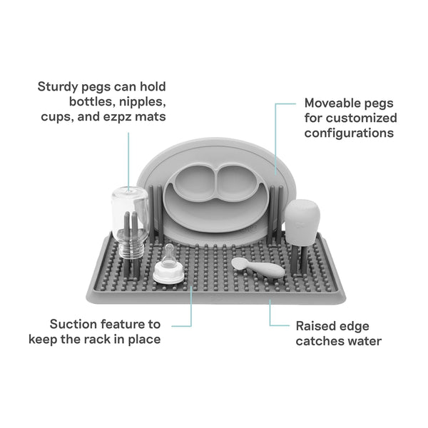 Ezpz Drying Rack 100% Silicone Suctions in Place - Grey