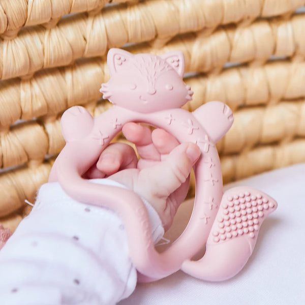 B.Box Silicone Wrist Teether Fox - Blush Pink