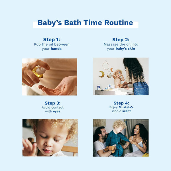 Mustela Baby Massage Oil with Avocado, Helps Treat Cradle Cap & Soothes Skin, Chemical Free & Safe From Birth On - 100 ml - Dezine Kids