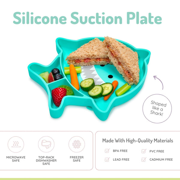 Melii 100% Food Grade Silicone Plate Suction Base With Divided Sections - Shark