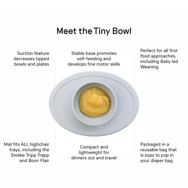EzPz First Foods Set 100% Food Grade Silicone Baby & Toddler Suction Bowl with Built In Placemat - Pewter - Dezine Kids