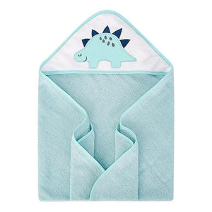 Hudson Baby Animal Face Cotton Hooded Towel, Size 30in x 30in - Turquoise Dinno
