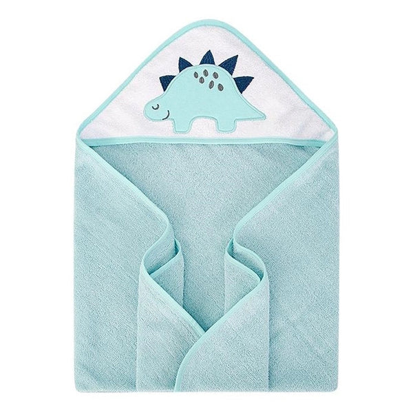 Hudson Baby Animal Face Cotton Hooded Towel, Size 30in x 30in - Turquoise Dinno