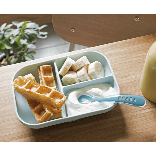 Beaba Silicone 2 Piece Baby Meal Set, Non-Slip, Unbreakable, Easy to Clean, BPA-Free Baby Feeding Set - Blue