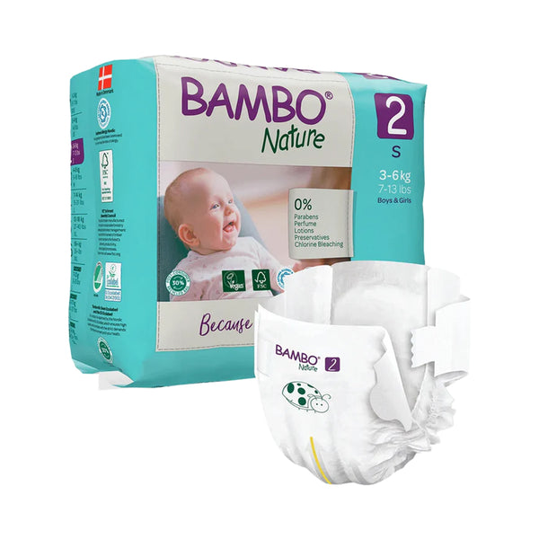 Bambo Nature Tape Diapers, Size 2, S Size (3-6 Kgs) 30pcs - Dezine Kids