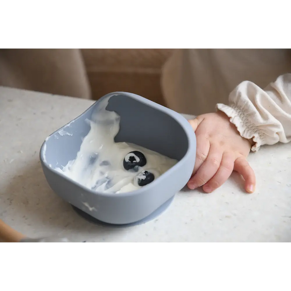 Beaba Silicone Suction Bowl, Non-Slip Baby Feeding Bowl, Ergonomic Design, Supple and Unbreakable Silicone BPA-Free - Pebble
