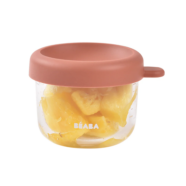 Beaba Glass Storage Container, Airtight Container with Graduation Measuring Scale, 150 ml - Terracotta