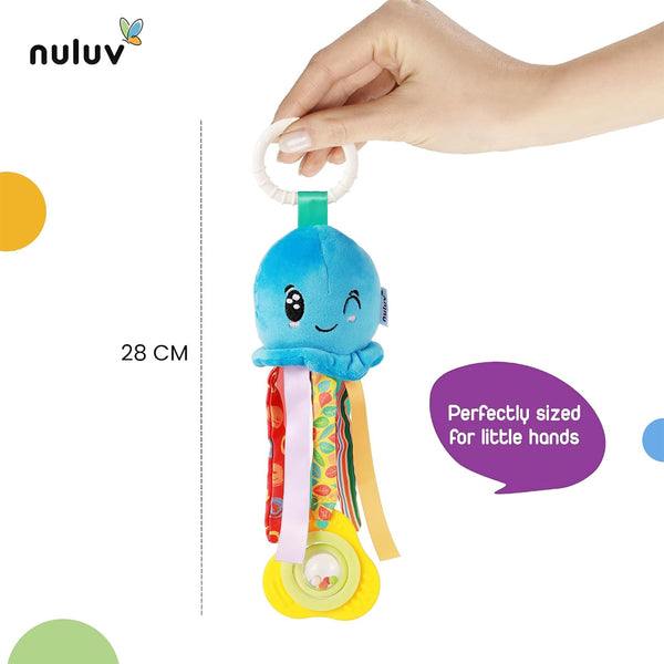 Nuluv Playtime Waves Octopus Stroller Toy for Baby 3 Months+ with Teether & Rattle Sound