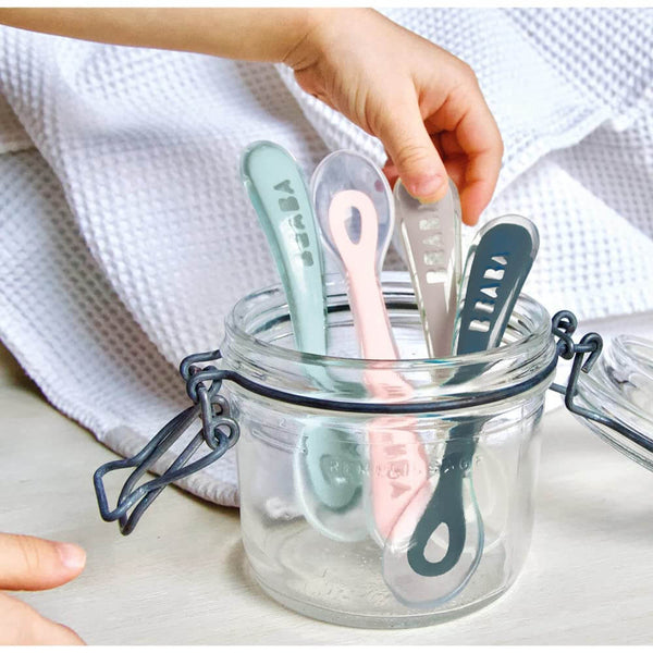 Beaba 2nd Stage Silicone Spoon with Ultra Soft Tip, Gum Friendly, Ergonomic Handles - Set of 4