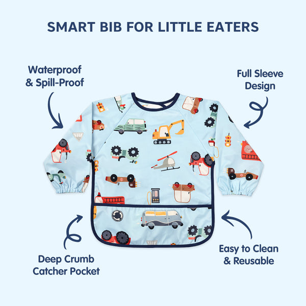 Hopop Easy Clean Waterproof Full Sleeve Baby Bib with Food Catcher Pocket - Dezine Kids