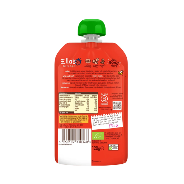 Ellas Kitchen Baby Puree Pouch, 4+ months 120g - Strawberries & Apples - Dezine Kids