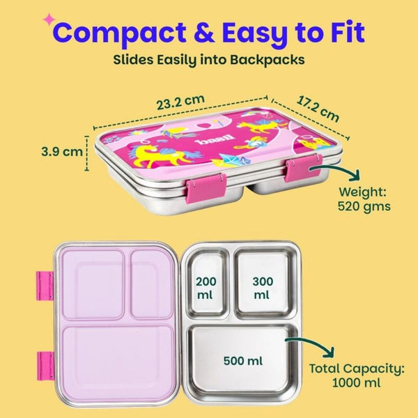 Basil 3 Compartment easy open-close Lunchbox - Pixie Dash