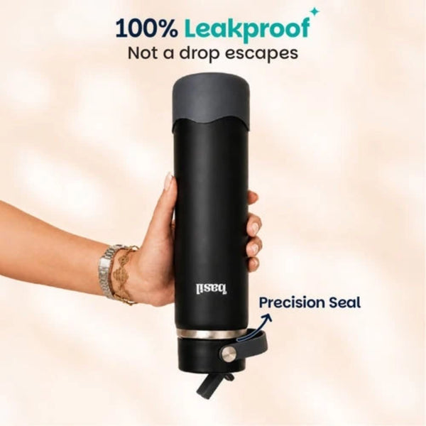 Basil Insulated Stainless steel Sipper with Carry Handle - Classic Black