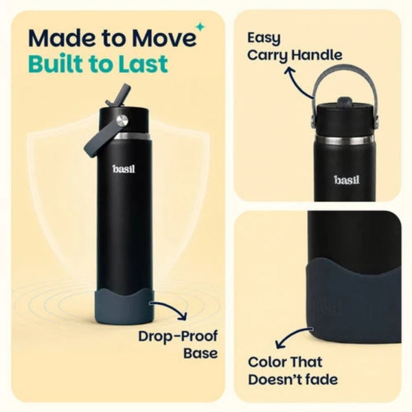 Basil Insulated Stainless steel Sipper with Carry Handle - Classic Black